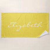 Elegant Summer Yellow Handgeschreven Script Name Strandlaken (Voorkant)