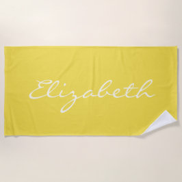 Elegant Summer Yellow Handgeschreven Script Name Strandlaken