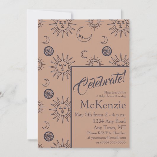 Elegant Sun en Moon Celestial Baby shower Kaart (Voorkant)