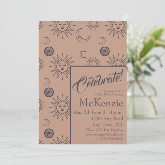 Elegant Sun en Moon Celestial Baby shower Kaart (Staand voorkant)