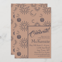 Elegant Sun en Moon Celestial Baby shower Kaart