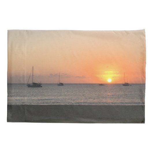 Elegant Sun Sunset Blue Ocean Zee Boats Tropical Kussensloop (Achterkant)
