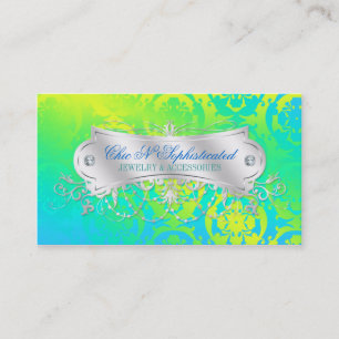 Elegant Sunburst Damask Swirl Blauwgroen Geel Groe Visitekaartje