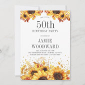 Elegant Sunflower 50th Birthday Invitation Kaart (Voorkant)