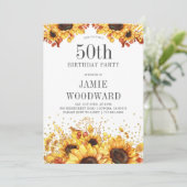 Elegant Sunflower 50th Birthday Invitation Kaart (Staand voorkant)