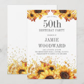 Elegant Sunflower 50th Birthday Invitation Kaart (Voorkant / Achterkant)