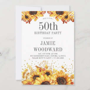 Elegant Sunflower 50th Birthday Invitation Kaart