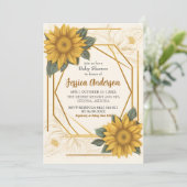 Elegant Sunflower Baby shower Teken Gold Lijst Kaart (Staand voorkant)