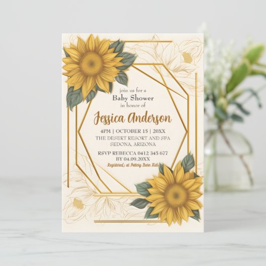 Elegant Sunflower Baby shower Teken Gold Lijst Kaart (Staand voorkant)