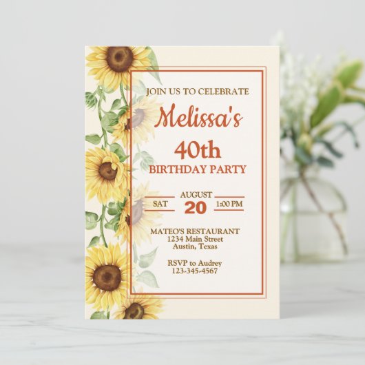 Elegant Sunflower Birthday Party Kaart (Staand voorkant)