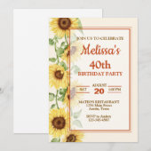 Elegant Sunflower Birthday Party Kaart (Voorkant / Achterkant)