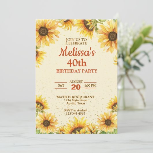 Elegant Sunflower Birthday Party Kaart (Staand voorkant)
