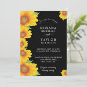 Elegant Sunflower Black Backdrop Floral Wedding Kaart (Staand voorkant)