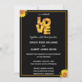 Elegant Sunflower Black Backdrop LOVE Weddenschap Kaart (Voorkant)