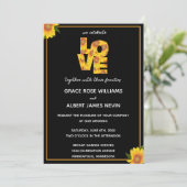 Elegant Sunflower Black Backdrop LOVE Weddenschap Kaart (Staand voorkant)