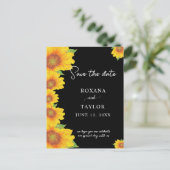 Elegant Sunflower Black Backdrop Save the Date Briefkaart (Staand voorkant)