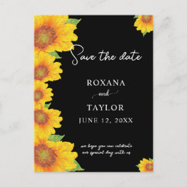 Elegant Sunflower Black Backdrop Save the Date Briefkaart