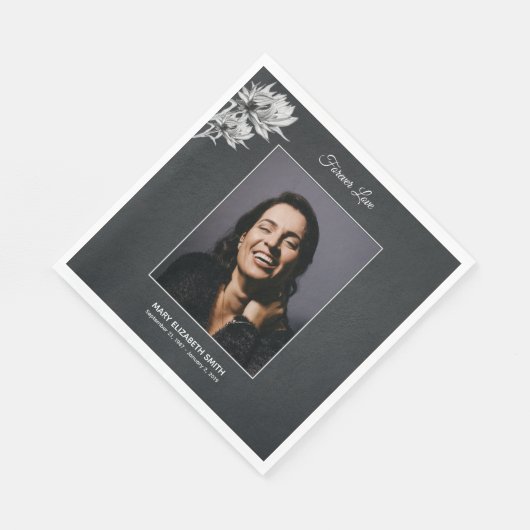 Elegant Sunflower Black Foto Funeral Memorial Servet (Hoek)