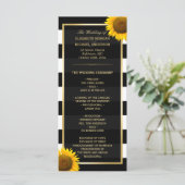 Elegant Sunflower Black White Wedding Program Programmakaart (Staand voorkant)