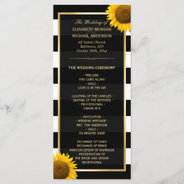 Elegant Sunflower Black White Wedding Program Programmakaart