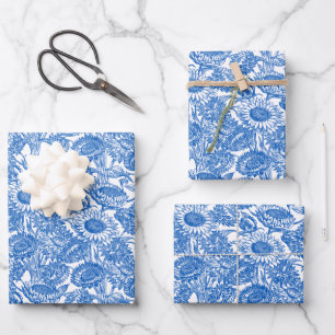  Elegant Sunflower Blue Inpakpapier Vel