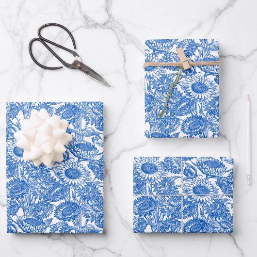 Elegant Sunflower Blue Inpakpapier Vel (Voorkant)