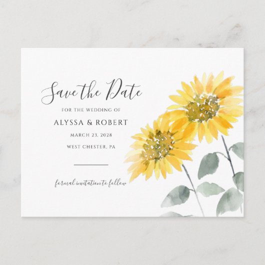 Elegant Sunflower Botanical Save the Date Aankondigingskaart (Voorkant)