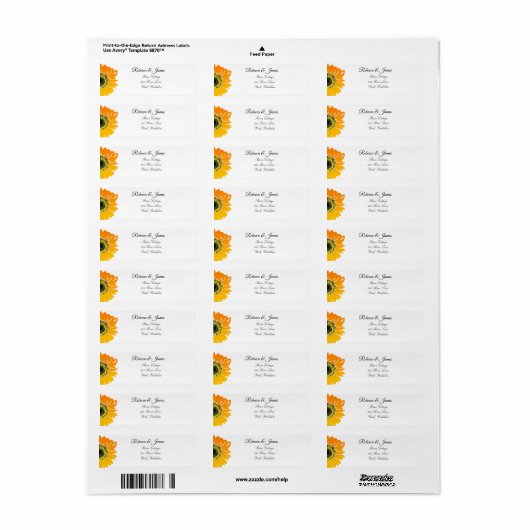 Elegant Sunflower bruiloft Return Address Label (Full Sheet)