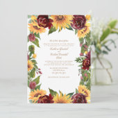 Elegant Sunflower & Burgundy Floral Wedding Kaart (Staand voorkant)