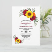 Elegant Sunflower Burgundy Roos Wedding Kaart (Staand voorkant)