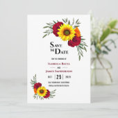 Elegant Sunflower Burgundy Roos Wedding Save the D Save The Date (Staand voorkant)