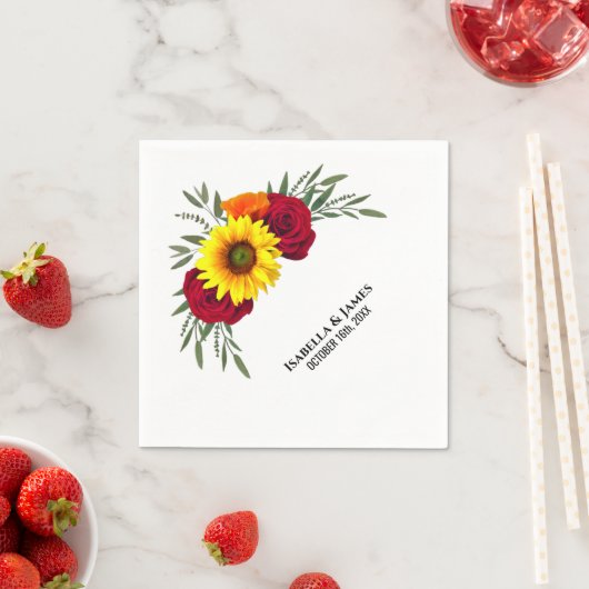 Elegant Sunflower Burgundy Roos Wedding Servet (Insitu)