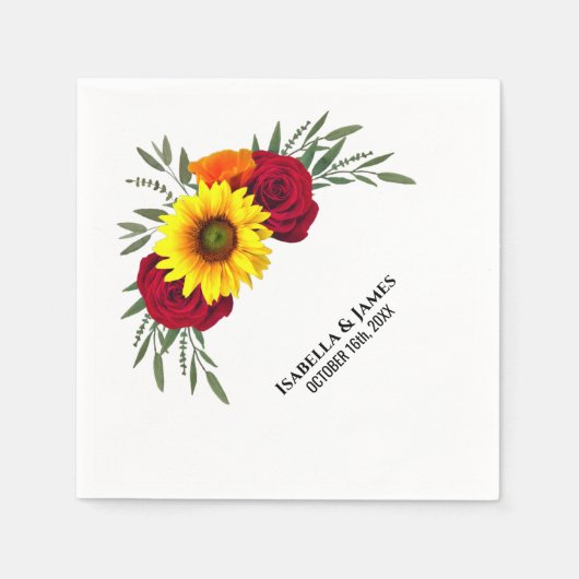 Elegant Sunflower Burgundy Roos Wedding Servet (Voorkant)