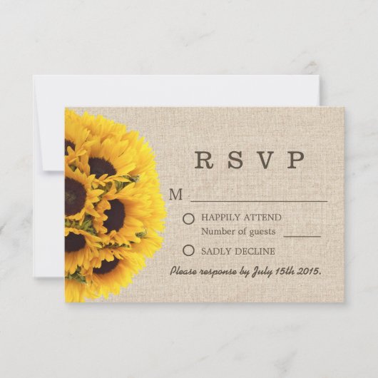 Elegant Sunflower Burlap Wedding RSVP (Voorkant)