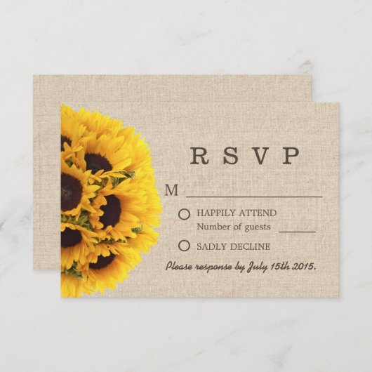 Elegant Sunflower Burlap Wedding RSVP (Voorkant / Achterkant)