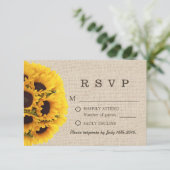 Elegant Sunflower Burlap Wedding RSVP Kaartje (Staand voorkant)