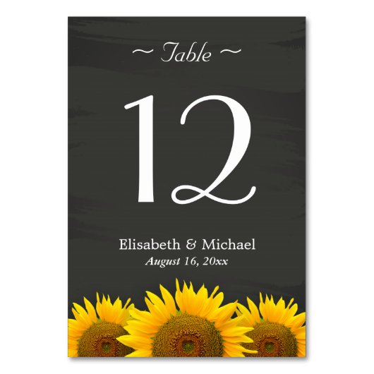 Elegant Sunflower Chalkboard Weddenschappen Number Kaart (Voorkant)