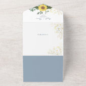 Elegant Sunflower Dusty Blue Wedding All In One Uitnodiging (Buitenkant)