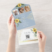 Elegant Sunflower Dusty Blue Wedding All In One Uitnodiging (Afscheurbaar)