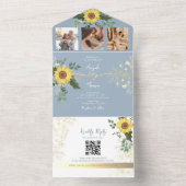 Elegant Sunflower Dusty Blue Wedding All In One Uitnodiging (Binnen)