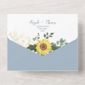 Elegant Sunflower Dusty Blue Wedding All In One Uitnodiging (Achterkant)