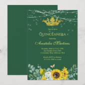 Elegant Sunflower Emerald Green Quinceanera Kaart (Voorkant / Achterkant)