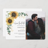Elegant Sunflower Eucalyptus 1 Photo Wedding Save The Date (Voorkant / Achterkant)