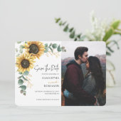 Elegant Sunflower Eucalyptus 1 Photo Wedding Save The Date (Staand voorkant)