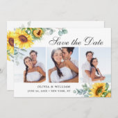 Elegant Sunflower Eucalyptus 3 PHOTO Weddenschap Save The Date (Voorkant / Achterkant)