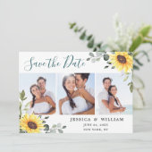Elegant Sunflower Eucalyptus 3 PHOTO Weddenschap Save The Date (Staand voorkant)