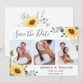 Elegant Sunflower Eucalyptus 3 PHOTO Weddenschap Save The Date (Voorkant / Achterkant)