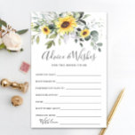 Elegant Sunflower Eucalyptus Advice & Wishes Card<br><div class="desc">Elegant Sunflower Eucalyptus Advice & Wishes Card. Pas de bruid aan om de naam en de datum van de douche te zijn. Voor verdere aanpassing,  te klikken gelieve de "pas verder"verbinding aan. Als je hulp nodig hebt,  neem dan contact met me op.</div>