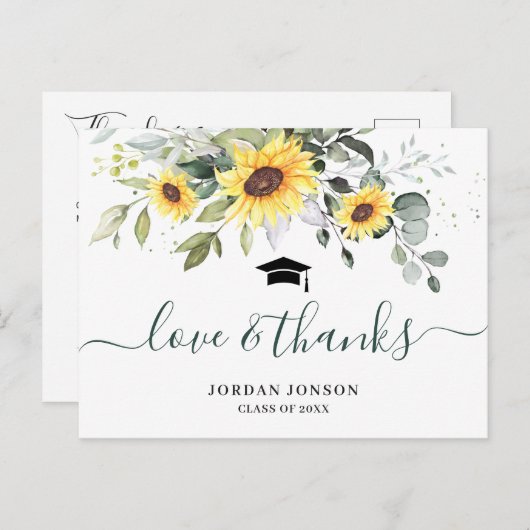 Elegant Sunflower Eucalyptus Afstuderen Hartelijk  Briefkaart (Voorkant / Achterkant)