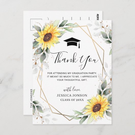 Elegant Sunflower Eucalyptus Afstuderen Hartelijk  Briefkaart (Voorkant / Achterkant)